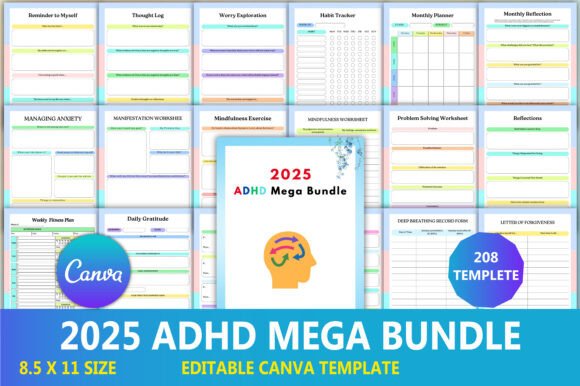 Maximize Productivity with the Editable 2025 ADHD Mega Bundle Interior